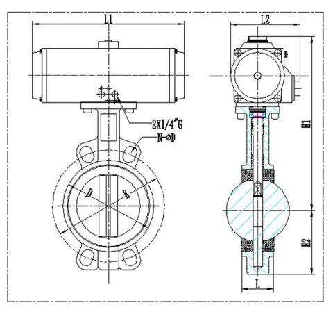 DN300 Pn16 Válvula neumática de mariposa de acero inoxidable de hierro dúctil 1